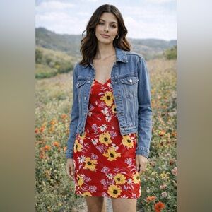 H&M Dress Red Floral Print Strappy V Neck Sleeveless Shift Mini NWT